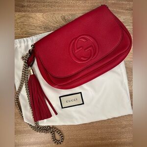Gucci Red Interlocking G Soho Medium Leather Bag with Tassel